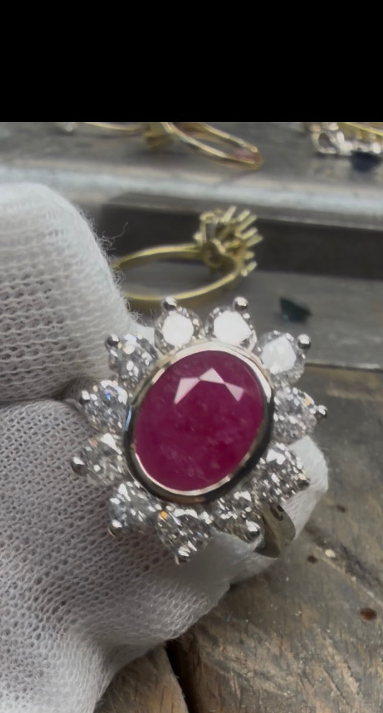 Ruby and diamond cluster ring