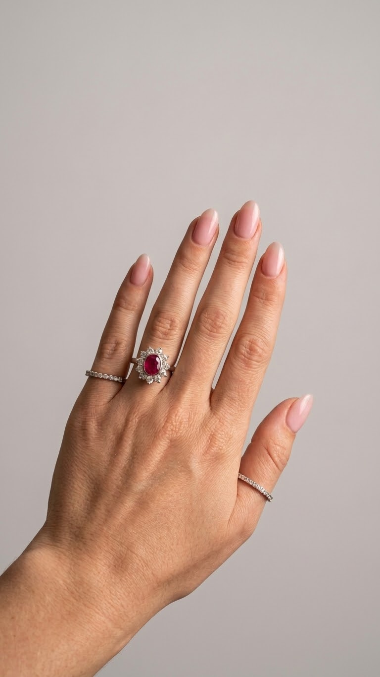 Ruby and diamond cluster ring