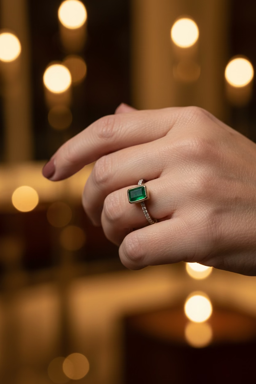 Handmade emerald and diamond ring